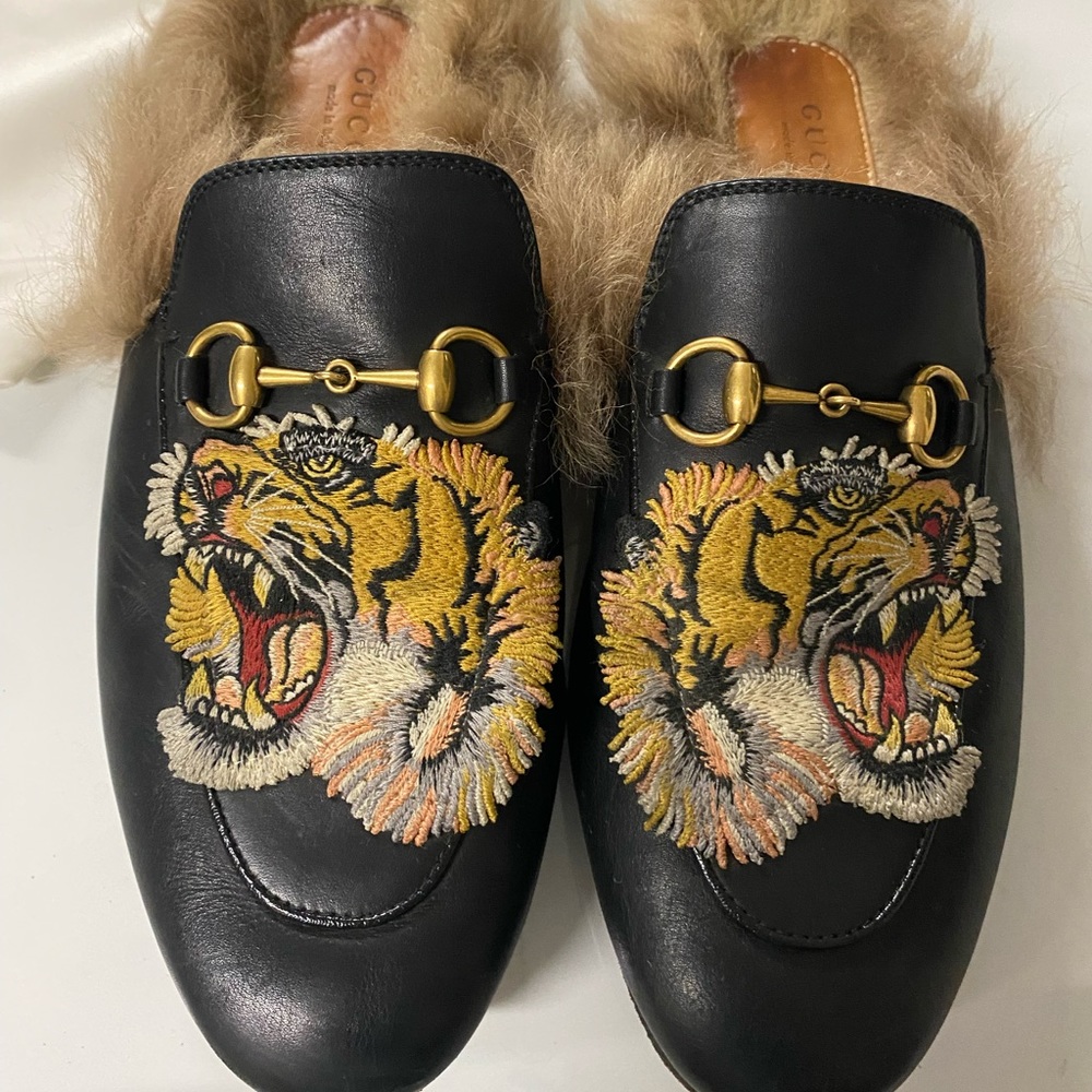 Gucci Princetown Leather Fur Tiger Loafer w/ Receipt Dustbag - Picture 2 of 13